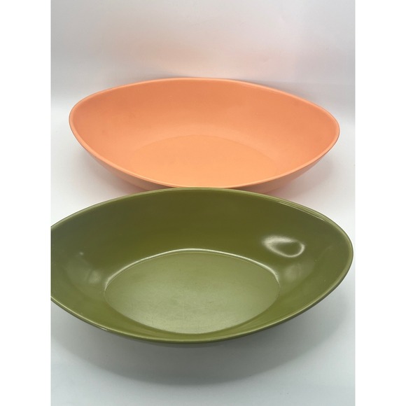 Vintage Melamine Cat Eye Shape Bowls Avocado Salmon MCM Retro Kitsch Cottagecore - Picture 6 of 10